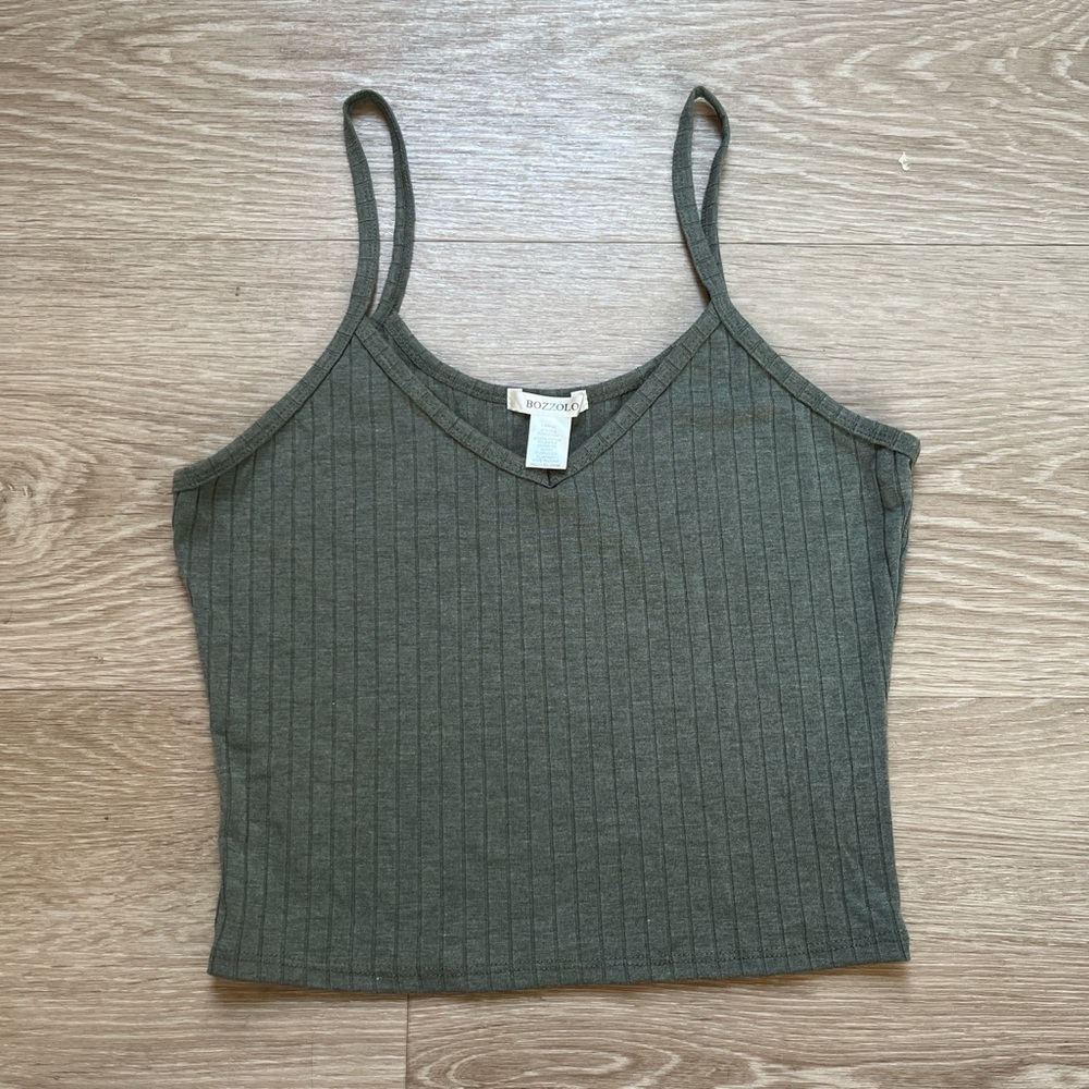 Bozzolo Olive Green Ribbed Tank Top